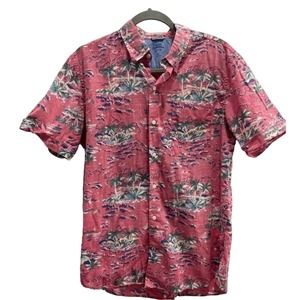 IZOD SALTWATER Men’s Dockside Chambray Short Sleeve Hawaiian Shirt Size Medium